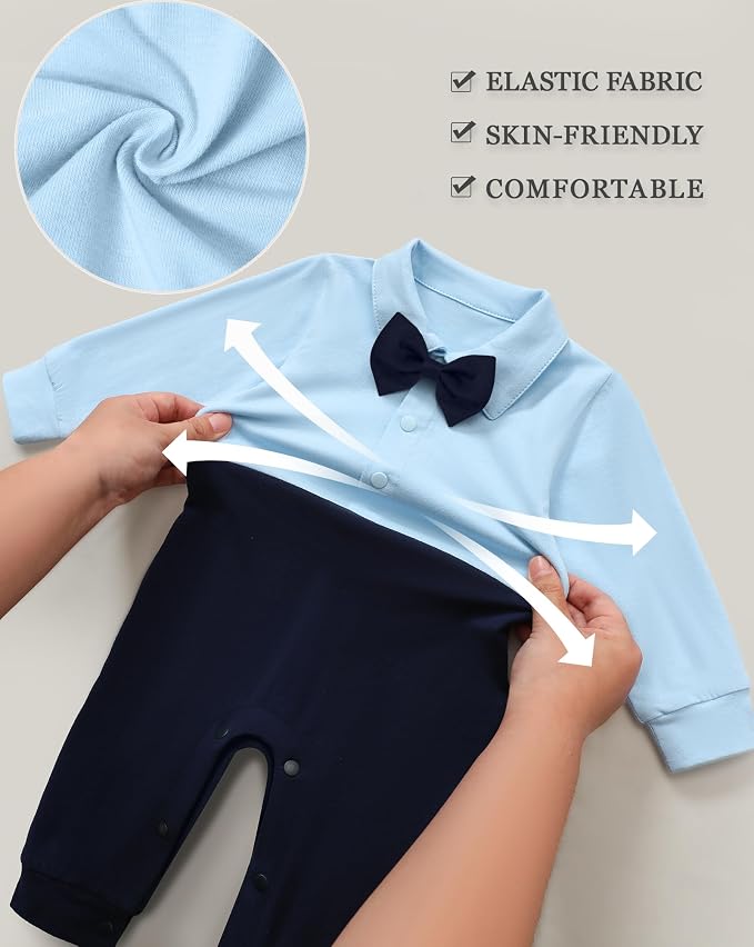Baby Boy Clothes Gentleman Baby Suit Long Sleeve Romper+Vest+Bow Tie+Corsage - Image 5