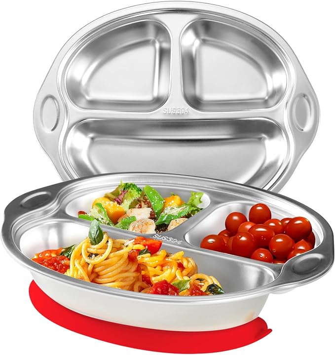 Mrs. Chou® Stainless Steel Baby Suction Plates: Divided Plates by MrsChou