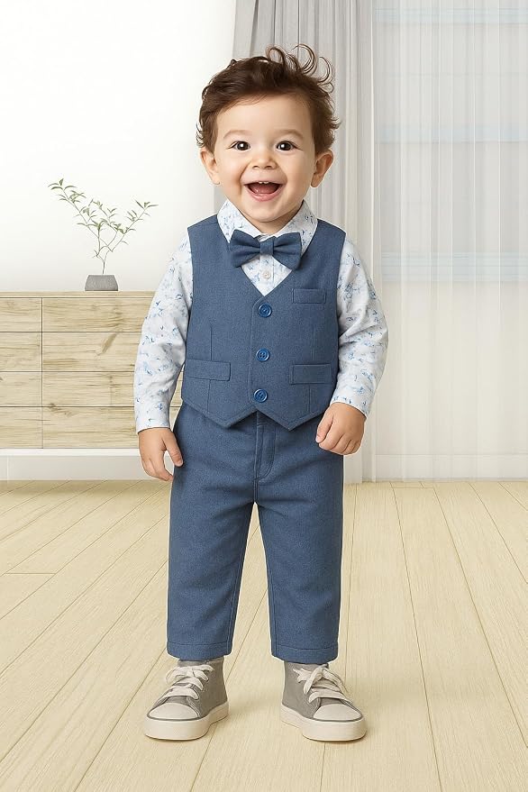 Baby Boy Clothes Suits Infant Gentleman Wedding Outfit Formal Dress Shirt Vest - Image 3