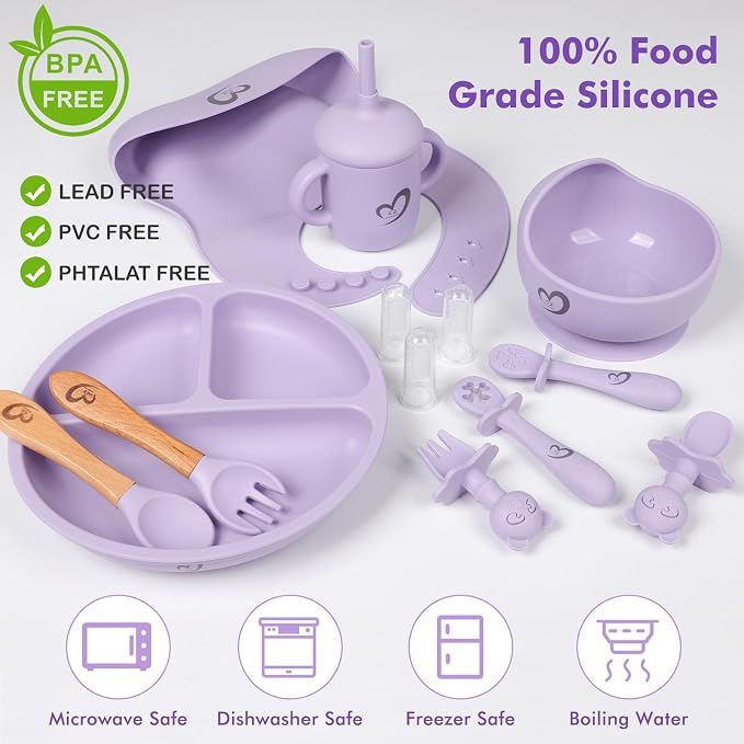 Silicone Baby Feeding Set 13 Pcs, Baby Led Weaning Supplies, Baby Spoons - Image 5