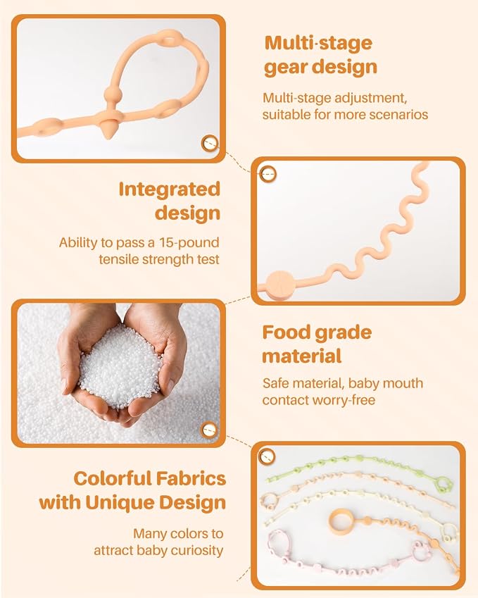 Toy Straps for Baby, Silicone Baby Tether Pacifier Clip, No Throw Baby Travel - Image 6