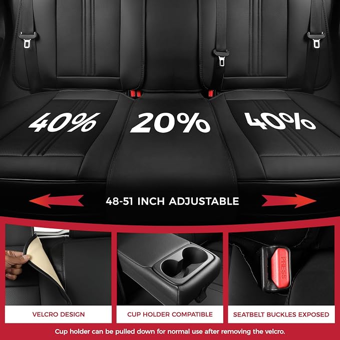 FREESOO Black Car Seat Covers Full Set, Universal Leather Seat Covers - Image 4