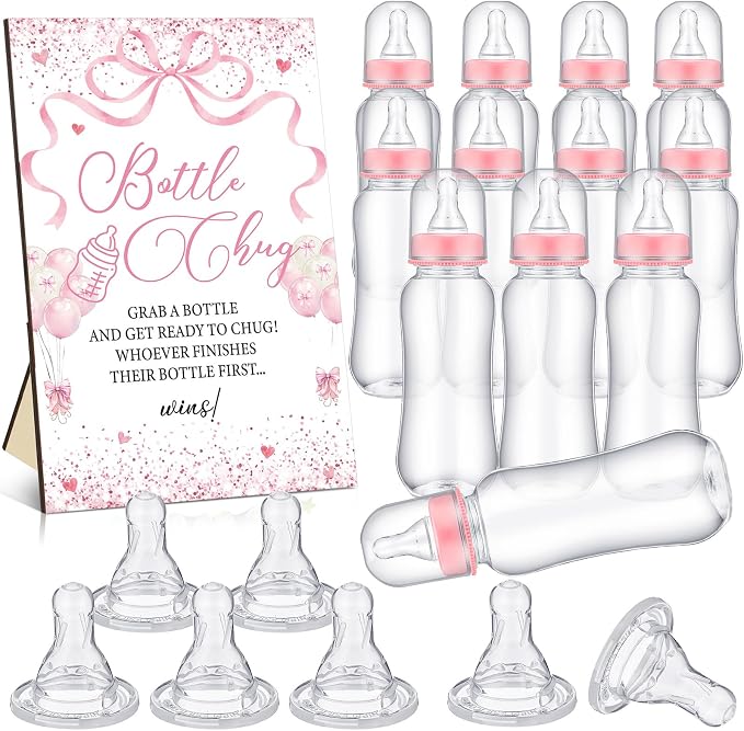 TrelaCo Cool Baby Shower Games Bottle Chug Sign and 12 Pcs Baby Bottle Shower by TrelaCo