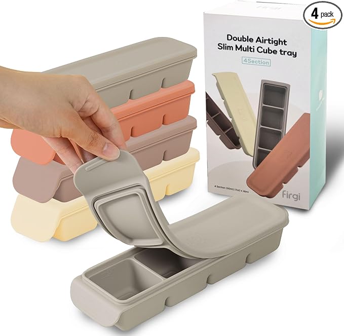 Silicone Freezer Trays with Lid, 1.7oz 4 Section 4 Sets-Leak Proof Silicone by FIRGI-FirstGift