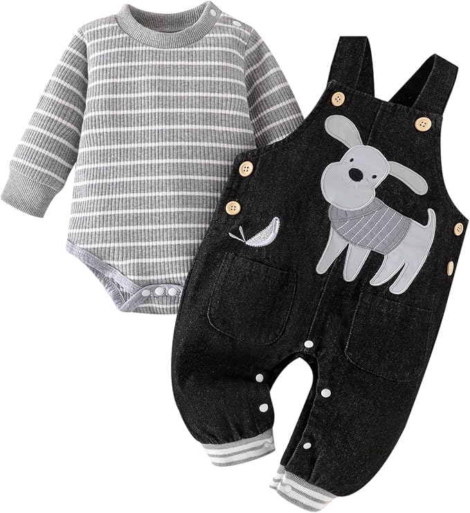 Baby Boy Clothes Fall Winter Outfits Long Sleeve Striped Romper Cute Cartoon by CETEPY