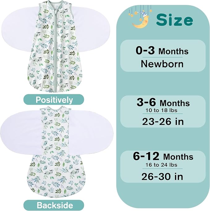 Newborn Sleep Sack Baby Swaddle, 6-12 Months, 3-Way Adjustable Wearable Blanket - Image 4