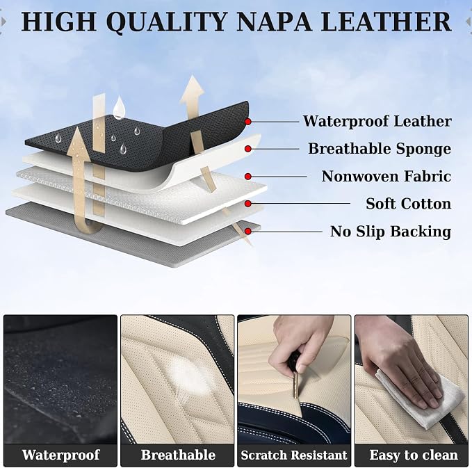 Coverado Front Seat Covers, Car Seat Covers Front Seats, Leather Seat Covers - Image 7