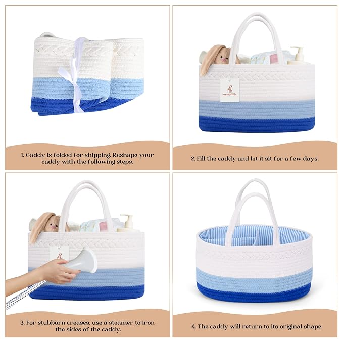 luxury little Diaper Caddy Organizer, Large Cotton Rope Nursery Basket - Image 8