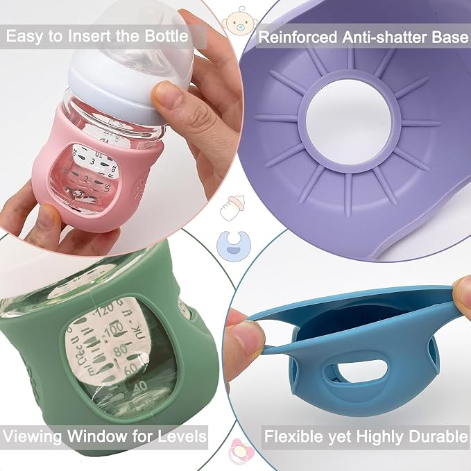 4 Pack Silicone Sleeves for Avent Natural Glass Baby Bottles, Anti Breakage - Image 5