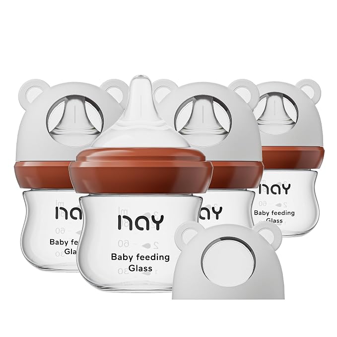 Natural Glass Baby Bottle for Breastfeeding Babies, 3oz Newborn Anti-Colic Baby by yanyoyo