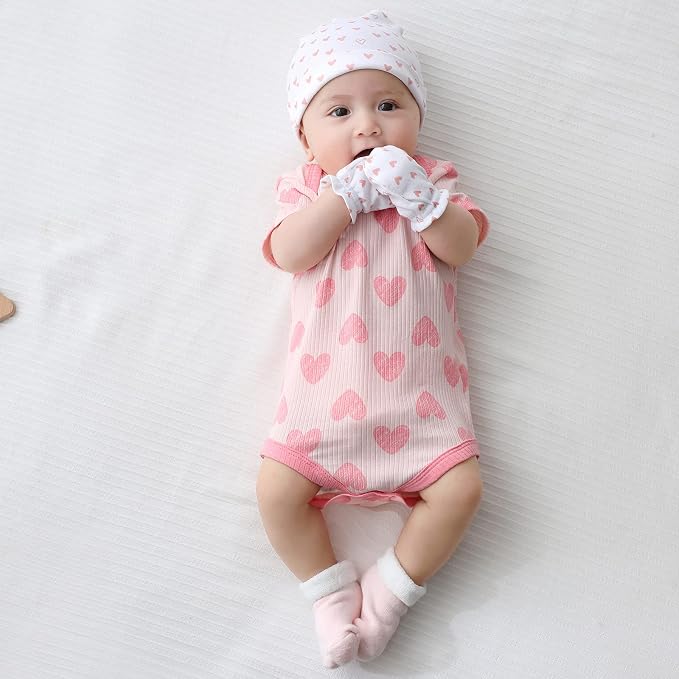 Newborn Baby Boy Girl Caps Mittens Socks Set Cotton Baby Essentials Accessories - Image 5