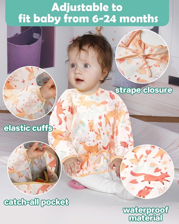 Lictin 3 Pack Baby Bibs for Boy or Girl, Cute Long Sleeve Bib, Waterproof Bibs - Image 6