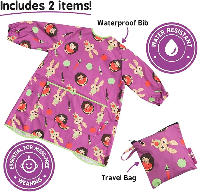 Tidy Tot - Long Baby Bib - Mess Proof Long Sleeve Feeding Smock - Waterproof Bib - Image 6
