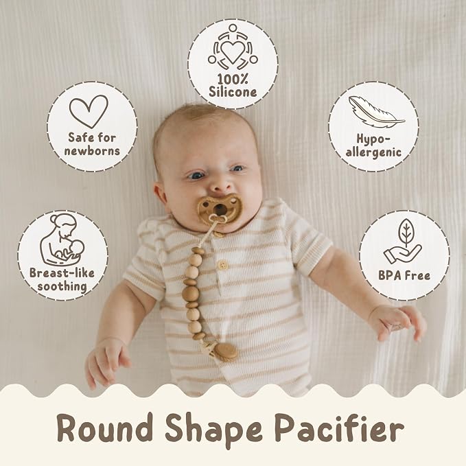 Mila & Lulu Round Silicone Pacifiers – 100% Food-Grade, One-Piece Design - Image 3