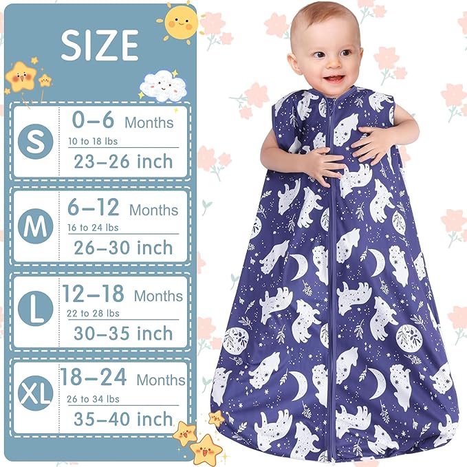 3 Pack Baby Sleep Sack 100% Rayon Cotton Baby Sleeping Bag 2-Way Zipper Toddler - Image 6