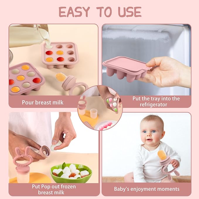 WAJIAYON Baby Breastmilk Popsicle Molds & Baby Fruit Feeder, Baby Food Freezer - Image 4