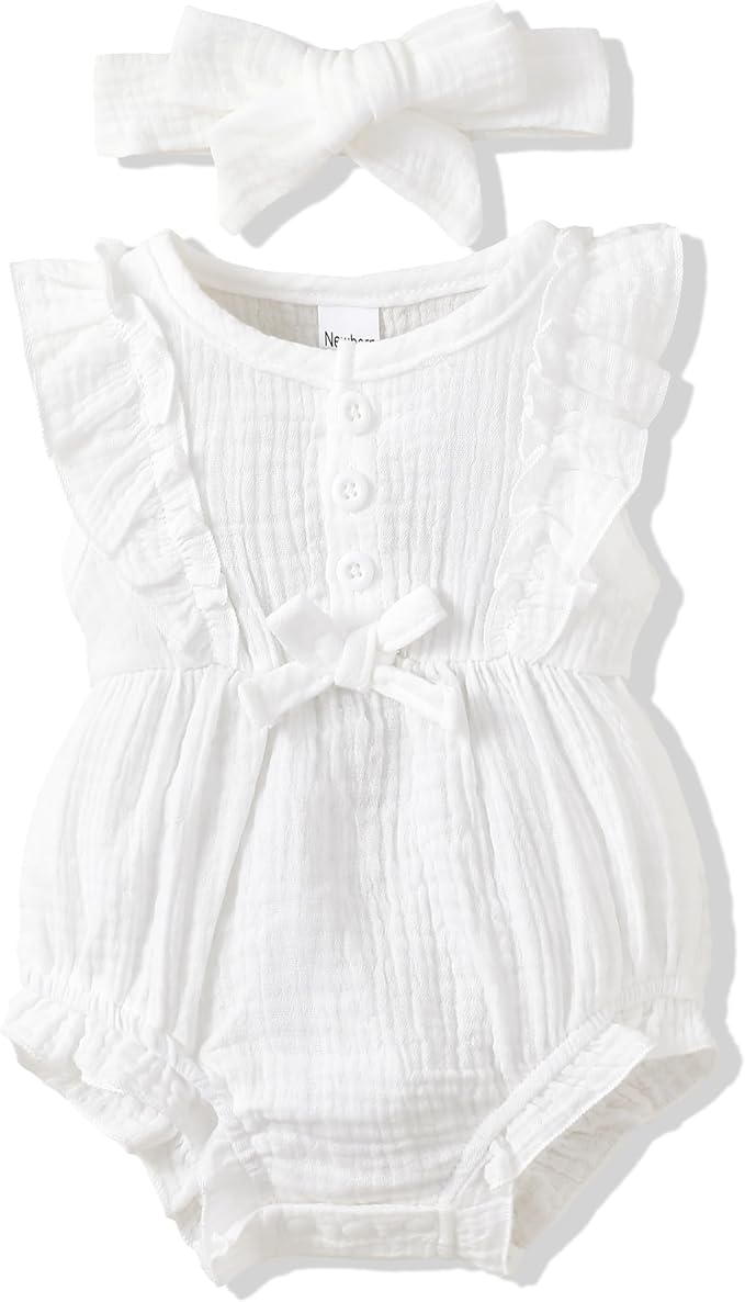 Renotemy Newborn Infant Baby Girl Clothes Rompers Summer Jumpsuits Short Sleeve by Renotemy
