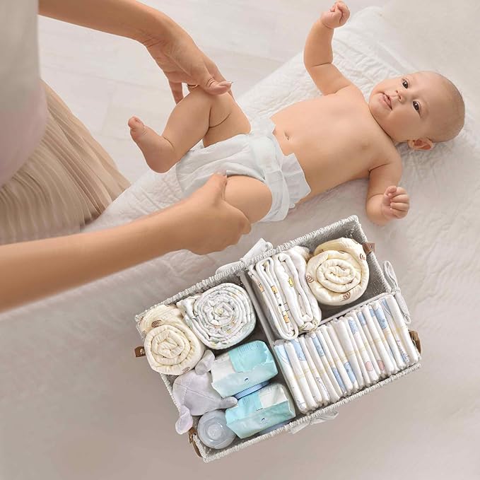 HBlife Diaper Caddy Organizer, Large Hand-Woven Storage Basket - Image 6