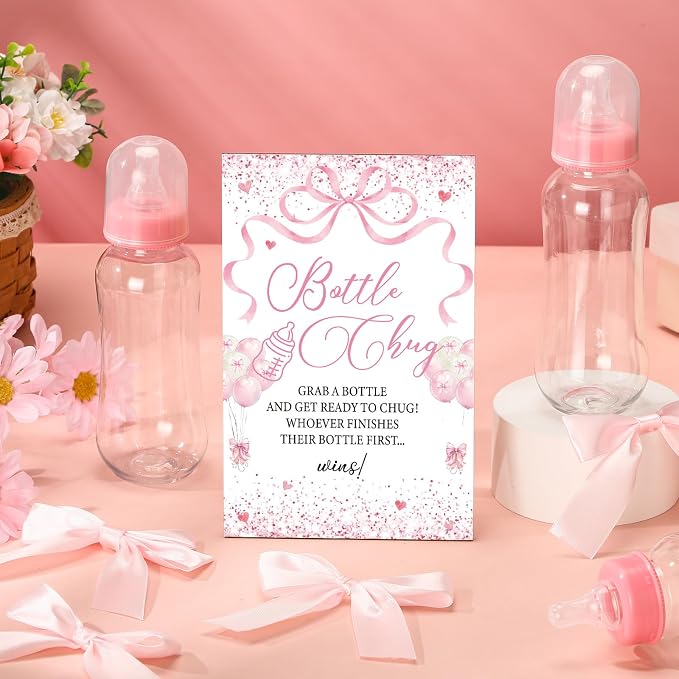 TrelaCo Cool Baby Shower Games Bottle Chug Sign and 12 Pcs Baby Bottle Shower - Image 2