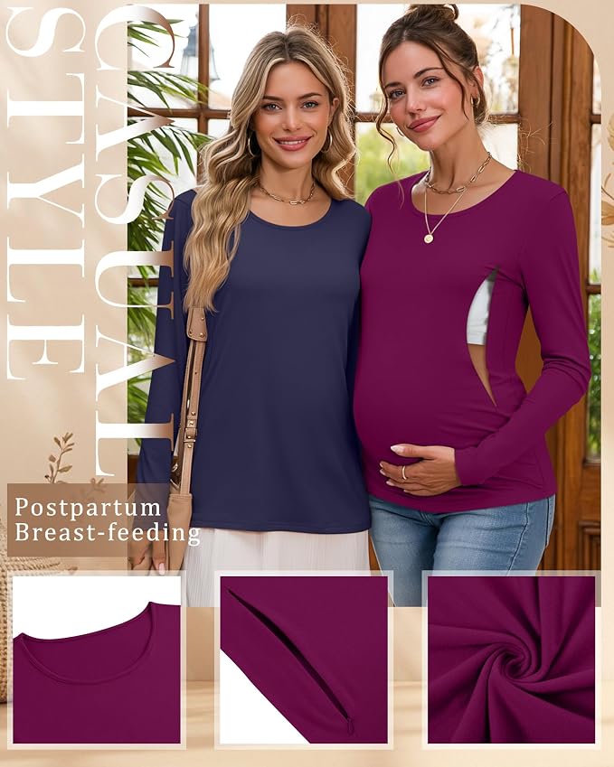 4 Pack Women's Cotton Nursing Tops, Breastfeeding Maternity - Image 3