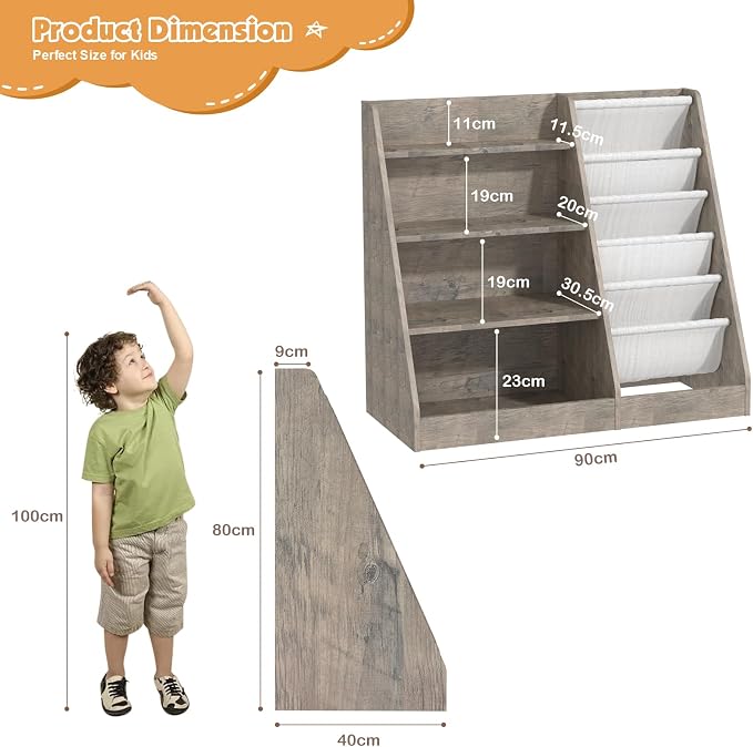 4 Tier Kids Bookshelf Wooden, Five Layer Sling Children Bookcase, Baby Toddler - Image 8