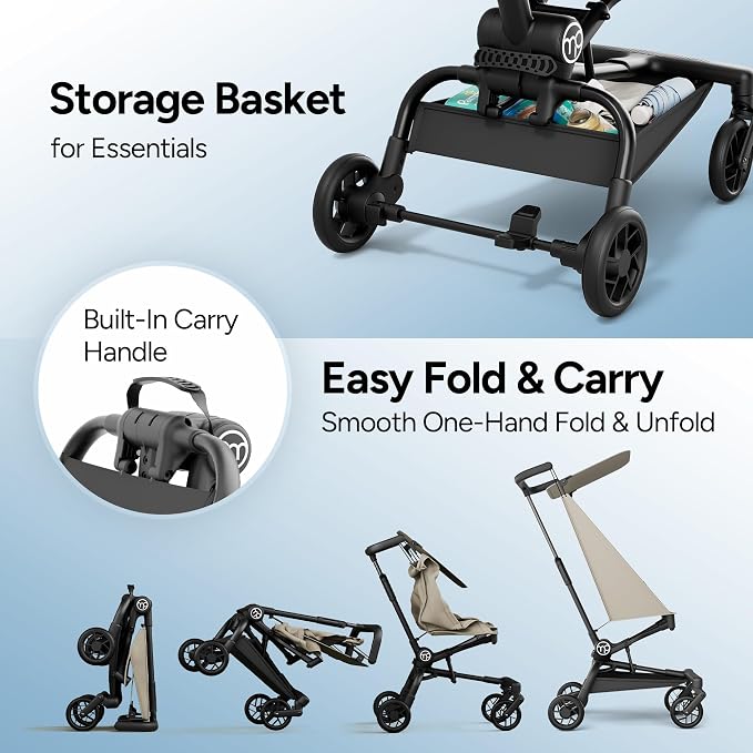 Mompush Jeto Lightweight Travel Stroller – 9.8 lbs Ultra-Compact, One-Hand Fold - Image 6