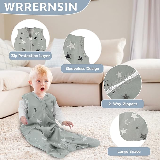 3 Pack Baby Sleep Sack 18-24 Months 100% Cotton TOG 0.5 Baby Sleeping Bag 2-Way - Image 2