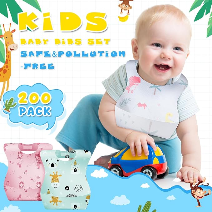 100/200 Pcs Disposable Baby Bibs Bulk Travel Feeding Bib Soft Food Catcher - Image 6