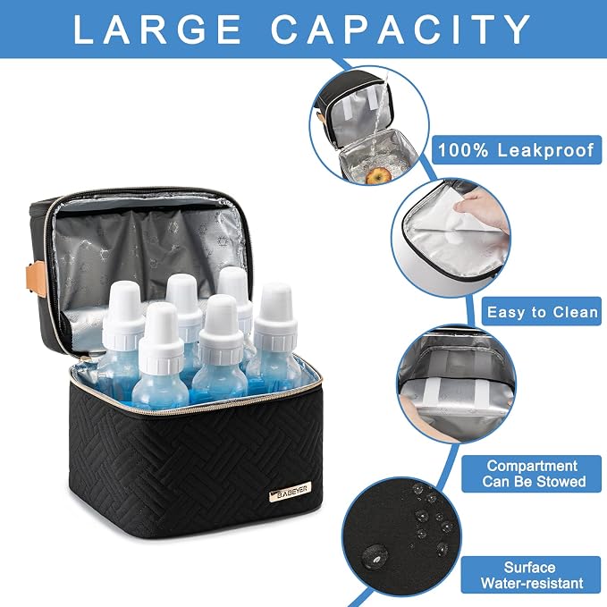 Breastmilk Cooler Bag with Ice Pack Fits 6 Baby Bottles up to 9 Ounce, Breast - Image 4