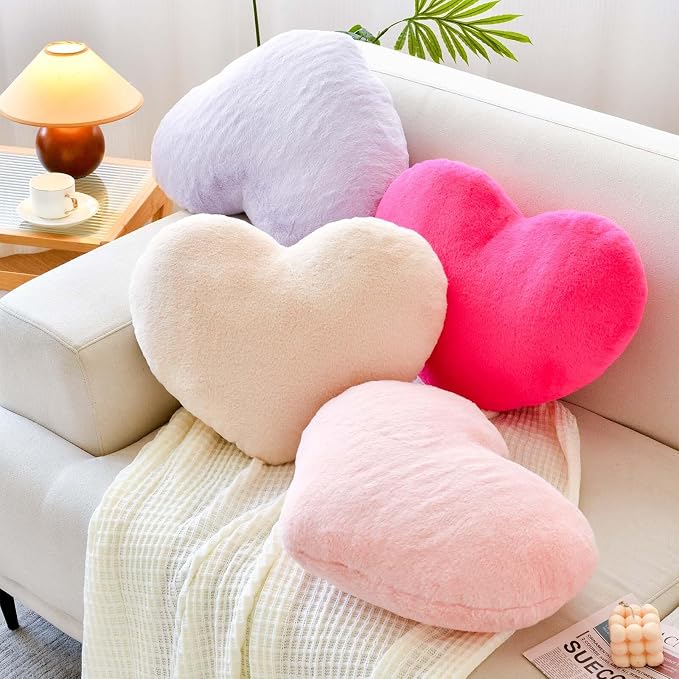 Beige Heart Pillows, Cute Heart Decorative Pillow, Heart Shaped Throw Pillows - Image 3