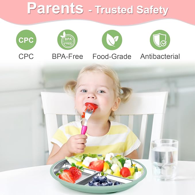 Bella's Friends Stainless Steel Toddler Plates Silicone Suction, 3 Packs - Image 3