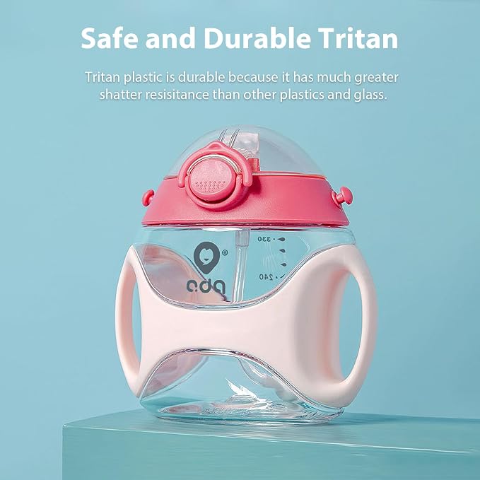 Baby Straw Water Bottle with Handles and Strap, Portable Travel Toddler Cup - Image 2
