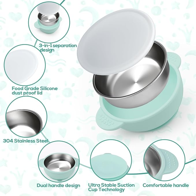 Mity rain Stainless Steel & Silicone Toddler Plates and Bowls Set - Image 3