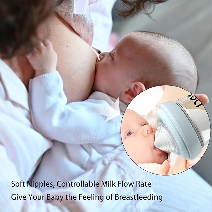 Natural Glass Baby Bottle for Breastfeeding Babies, 5.4oz Anti-Colic Baby Bottle - Image 2