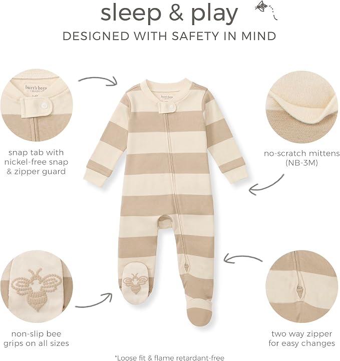 Burt’s Bees Baby Boys' One-Piece Sleep and Play 100% Organic Cotton PJs - Image 3