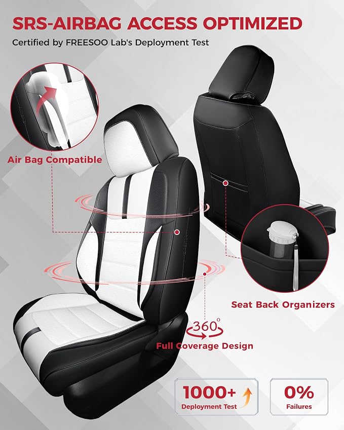FREESOO Black White Front Car Seat Covers - Image 3