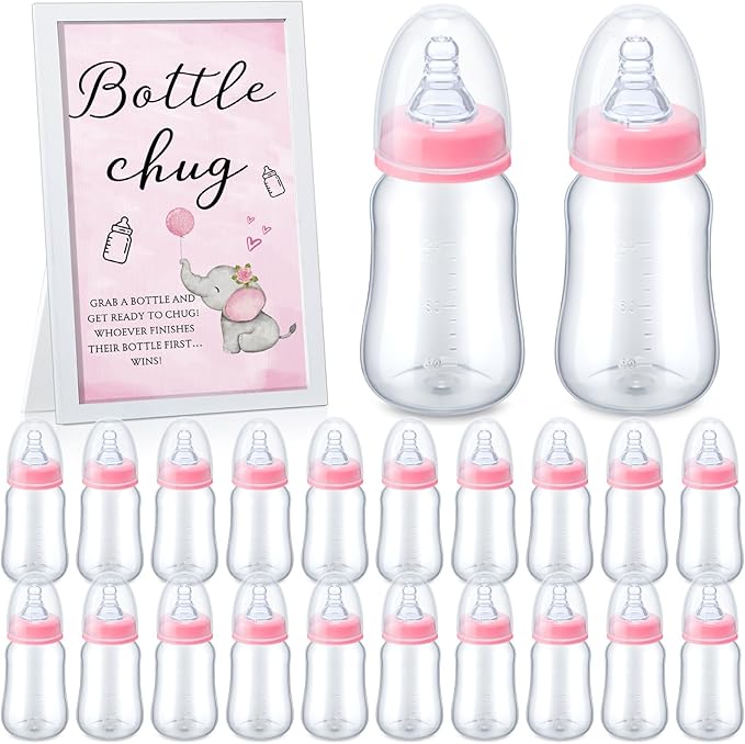 Roowest Bottle Chug Baby Shower Game Favors Including Pink Elephant Theme by Roowest