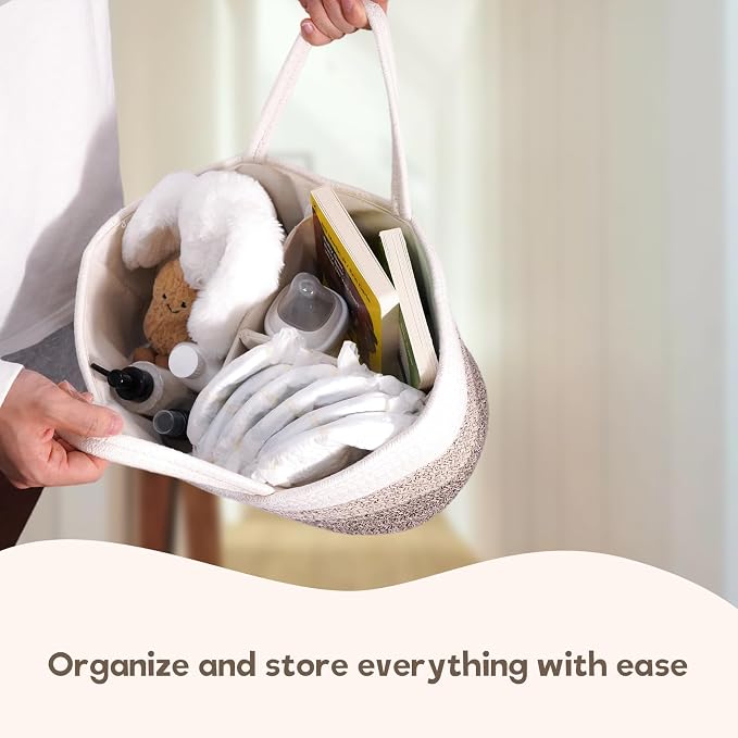 Baby Diaper Caddy Organizer, Large Cotton Rope Nursery Diaper Basket, Changing - Image 8