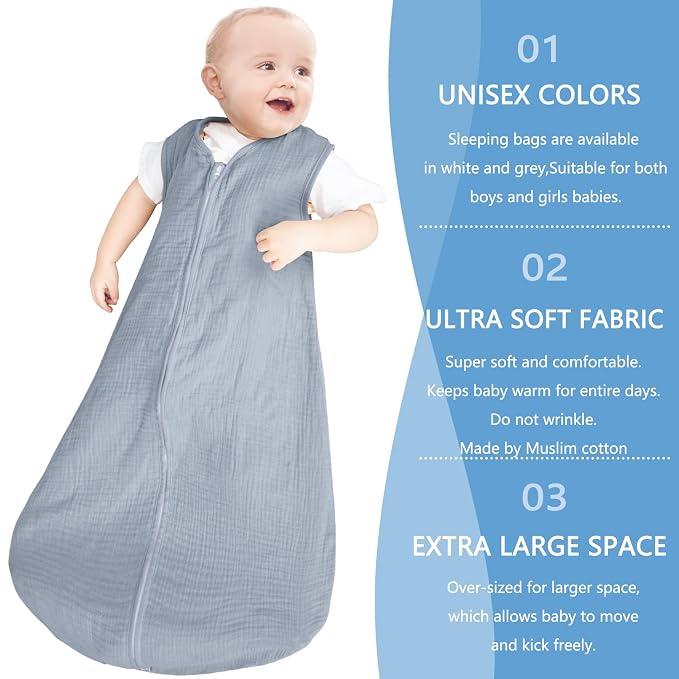 2 Pack Baby Sleep Sack 12-18 Months 100% Organic Cotton Muslin Baby Sleeping - Image 6
