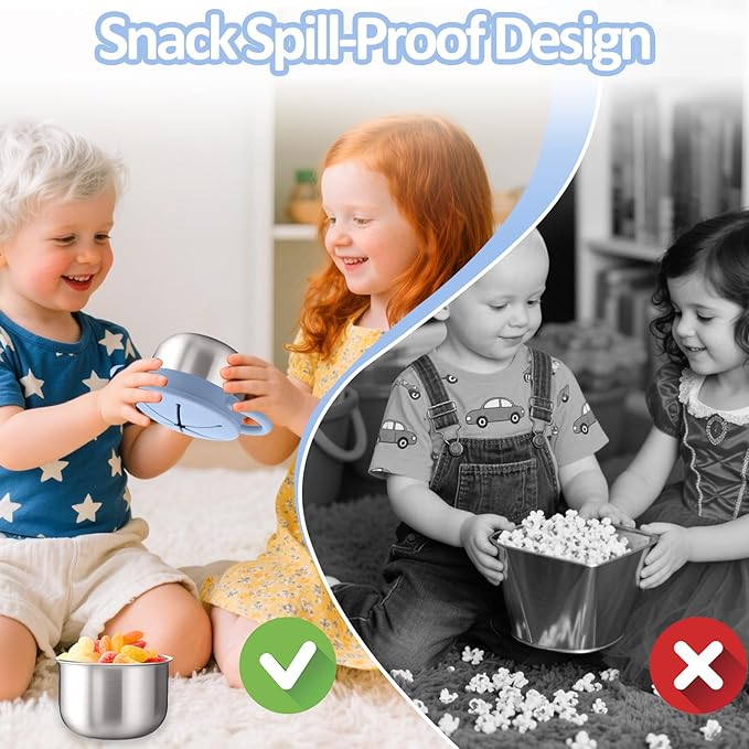 BUSOHA Stainless Steel Toddler Snack Cups - 9 OZ Spill-Proof Baby Snack - Image 5