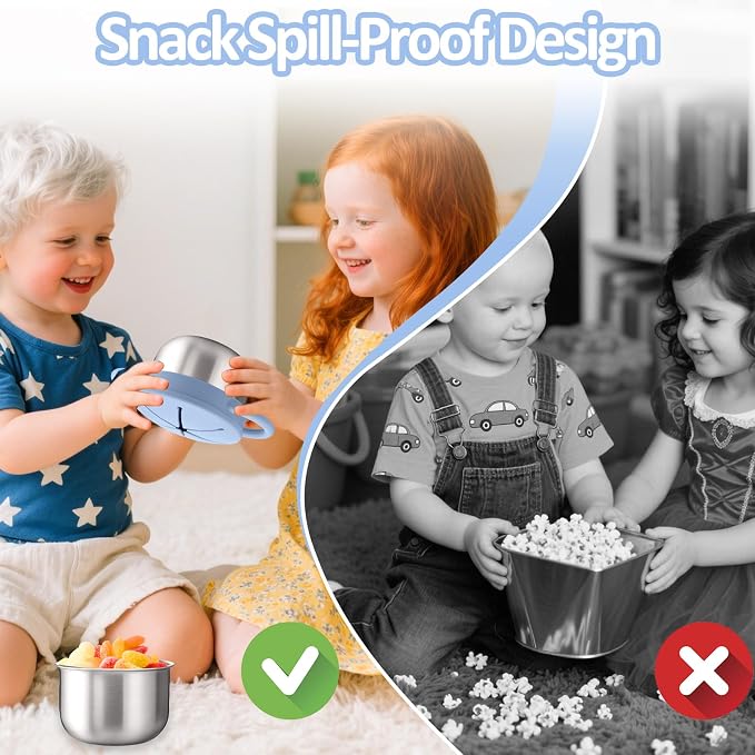 BUSOHA 2 Pack Stainless Steel Toddler Snack Cups - 9 OZ Spill-Proof Baby Snack - Image 5