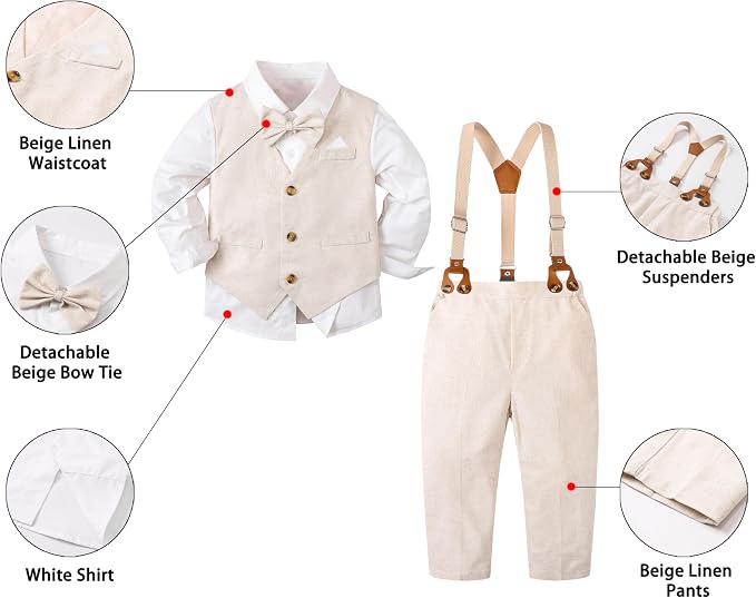 SANGTREE Boys Cotton Linen Suit Formal Set Baby Clothes Boy Gentleman Wedding - Image 2
