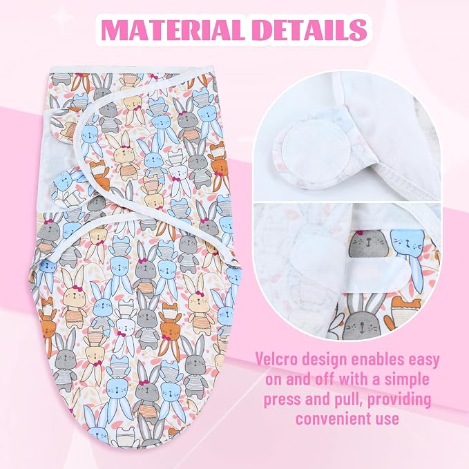 Cinaci 2 Pieces Adjustable Soft Cotton Baby Swaddle Sleep Sacks Hats Newborn - Image 4