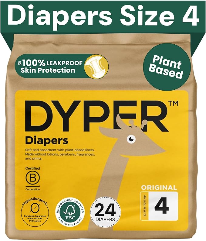 DYPER Baby Diapers Size 4 – Plant-Based, Hypoallergenic, Fragrance-Free & Ultra by DYPER
