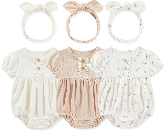 Newborn Baby Girl Clothes Cotton Bubble Romper Floral Short Sleeve Bodysuit 3 by MAMIMAKA