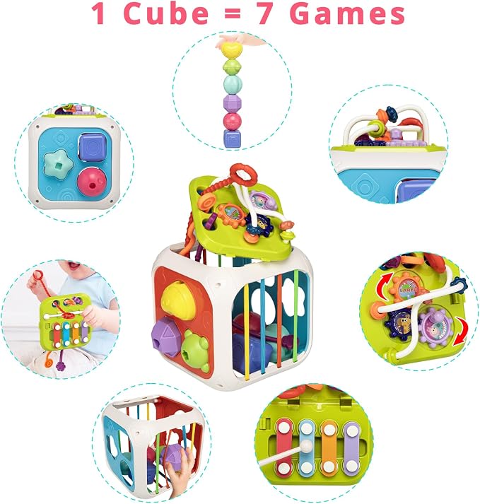 Montessori Toys for Toddlers, 7-in-1 Activity Cube, Shape Sorter Toy| Baby - Image 6