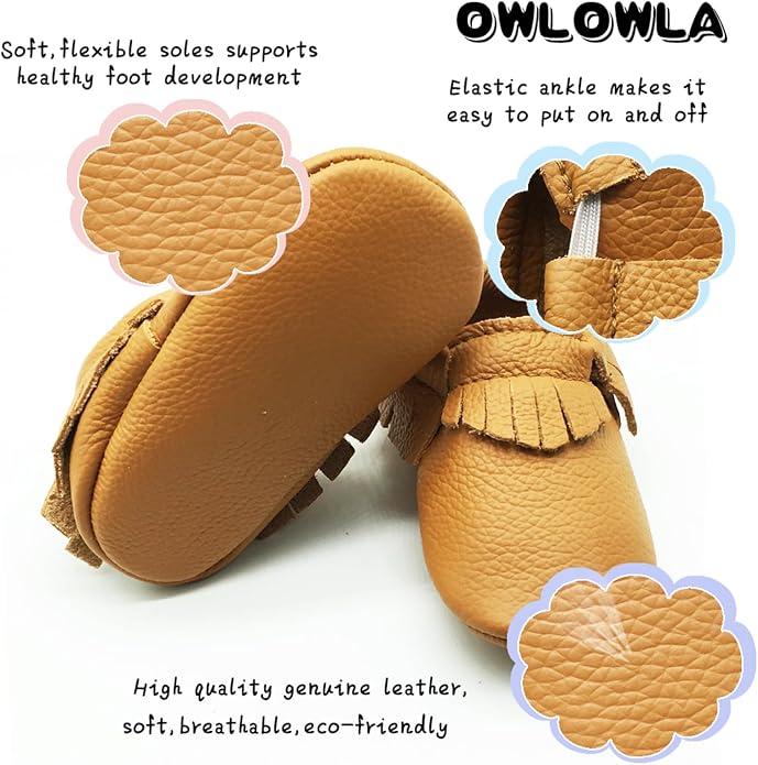 OWLOWLA Baby Moccasins Soft Sole Leather Baby Shoes Infant Toddler Pre-Walker - Image 3