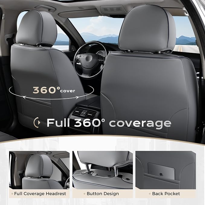Coverado Car Seat Covers Full Set, Car Seat Protector Waterproof, Nappa Leather - Image 4