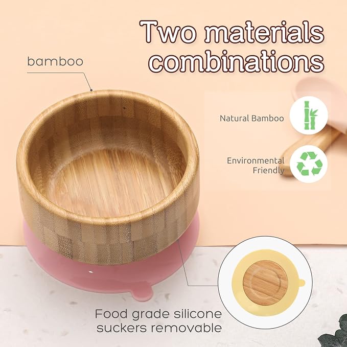 Baby Bamboo Bowls with Suction and Matching Spoon Set, Detachable Silicone - Image 3
