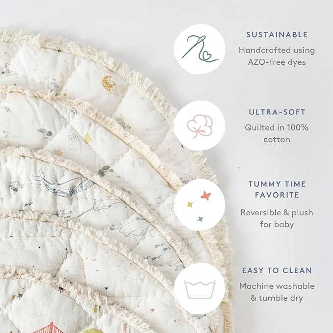 Pehr Baby Play Mat, Life Aquatic | Ultra-Soft Quilted 100% Cotton Exterior - Image 9